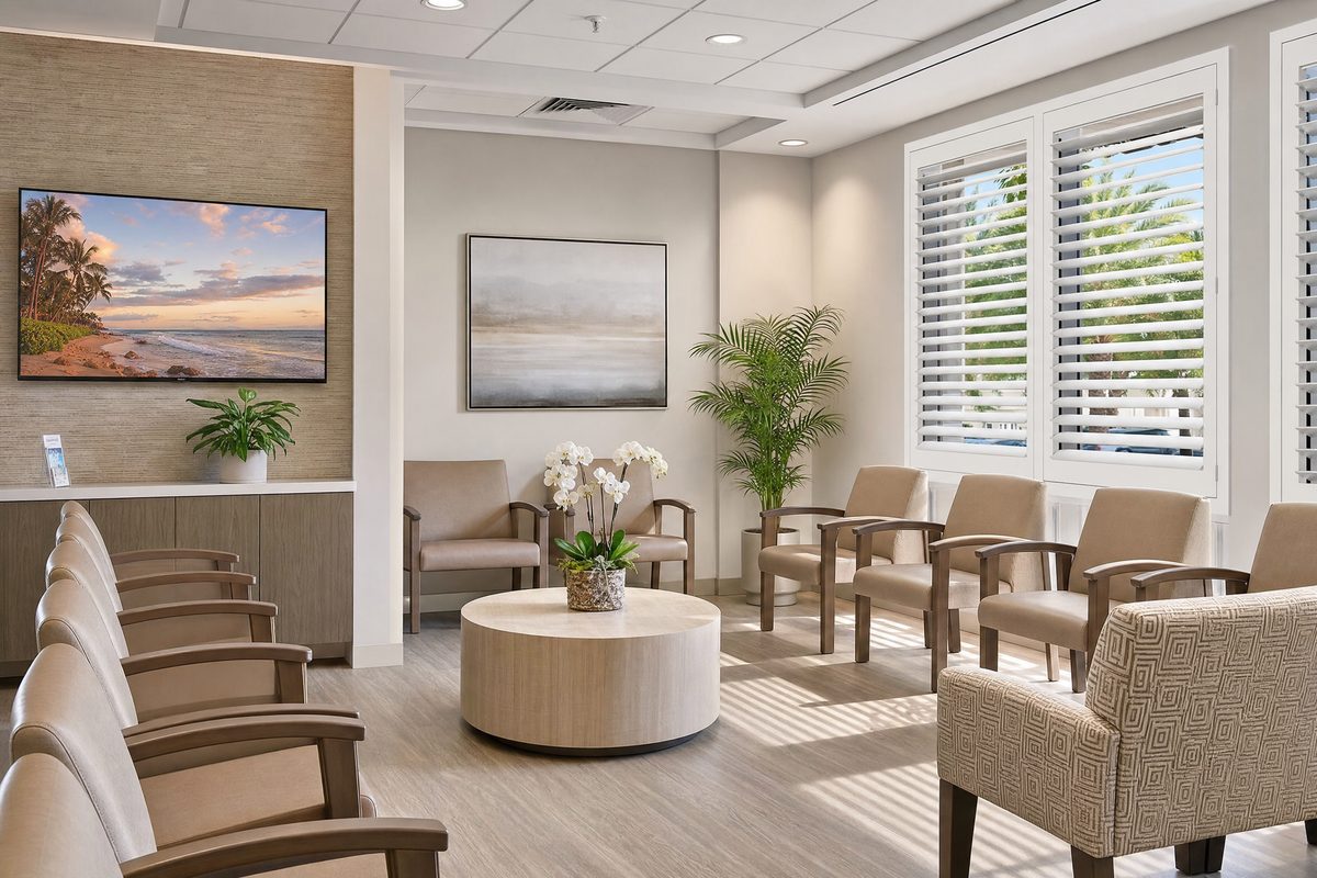 Washable plantation shutters in a Tampa Bay medical or healthcare office waiting room