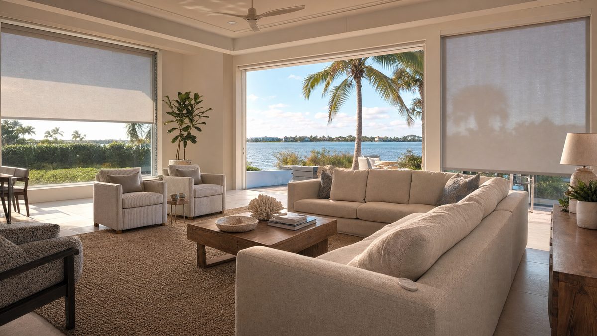 Hunter Douglas PowerView motorized shades in a Tampa Bay waterfront home