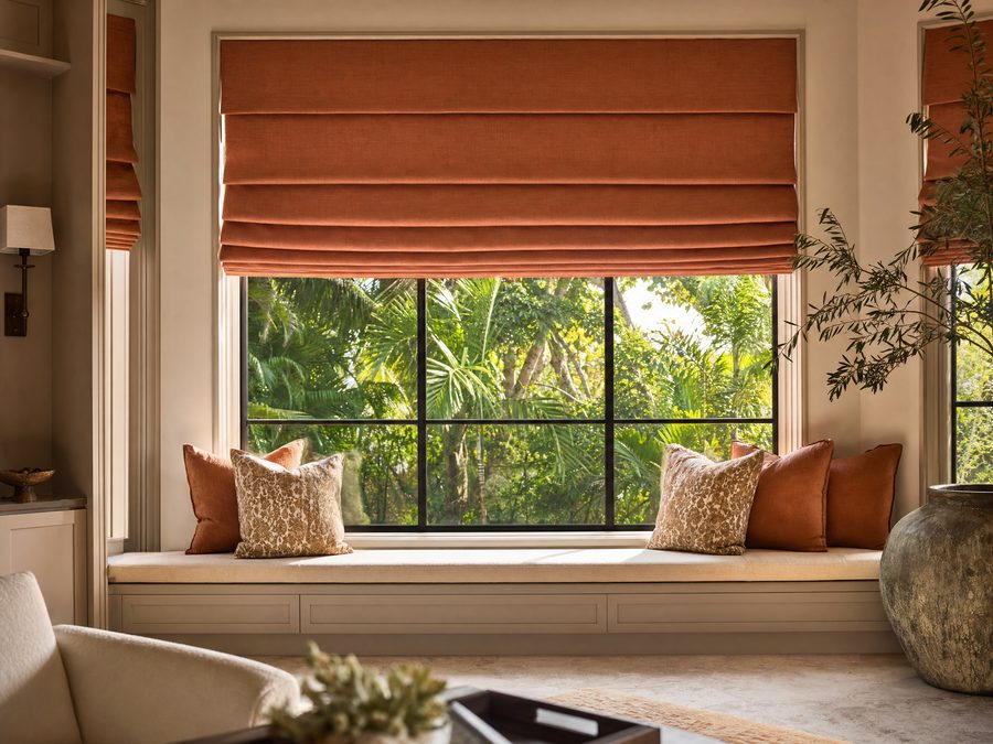 Custom roman shades in an elegant Tampa Bay home