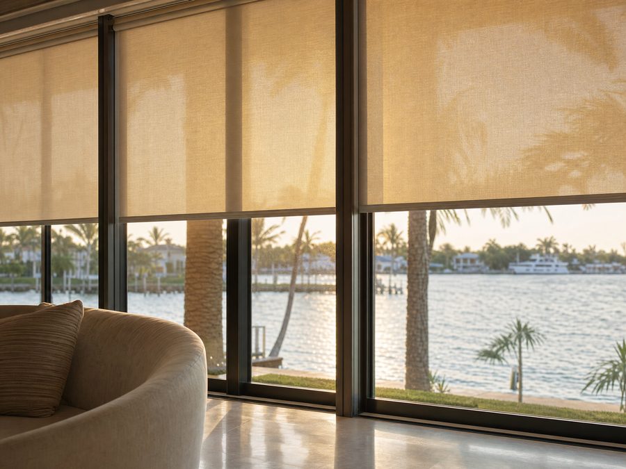 Solar shades blocking UV while preserving Tampa Bay waterfront view